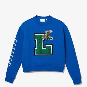 Lacoste Royal Blue Cropped Crewneck Sweatshirt with Green Logo